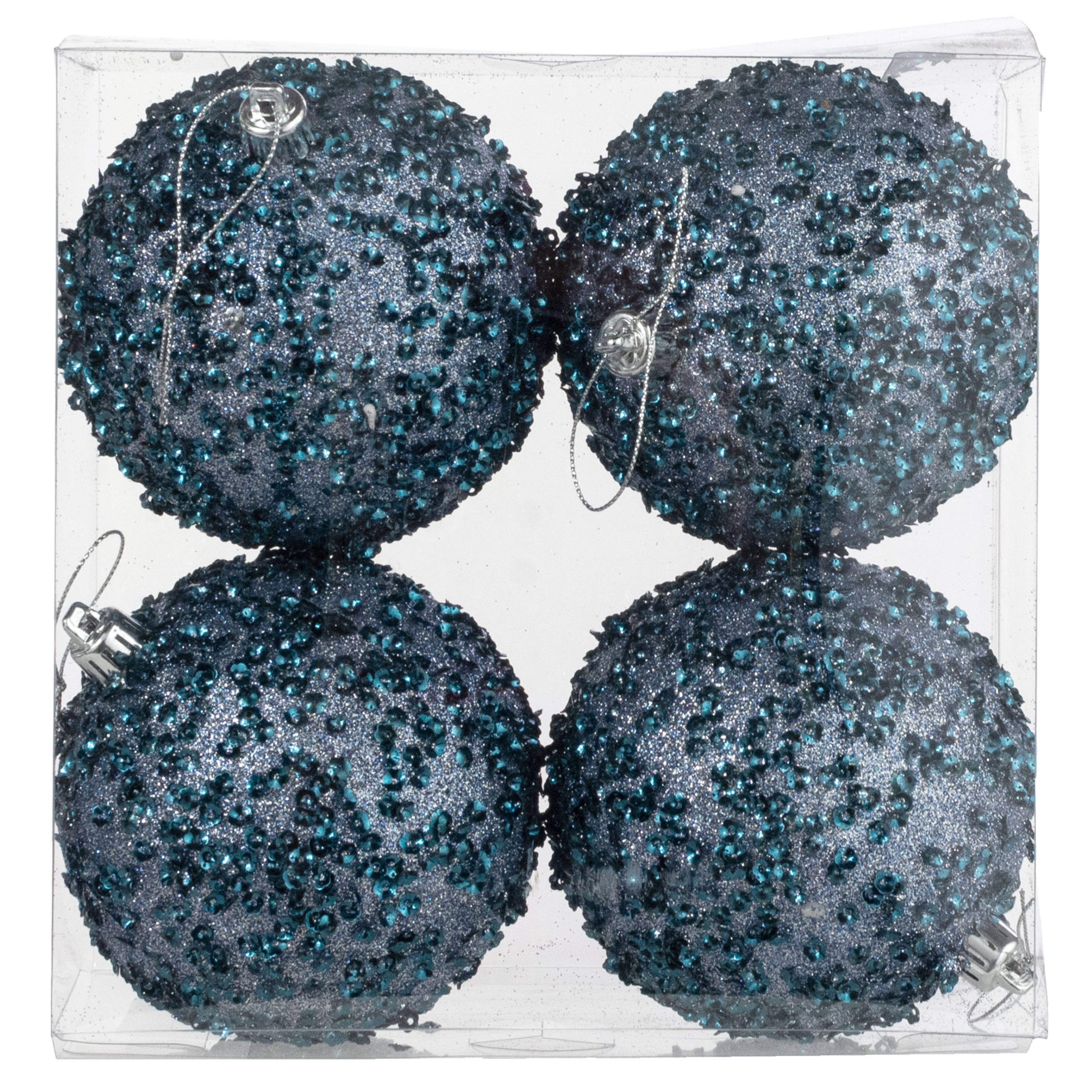 100mm Sequin & Glitter Ball Ornaments: Smoke Blue (Box of 4) Item Number: XH9596E6