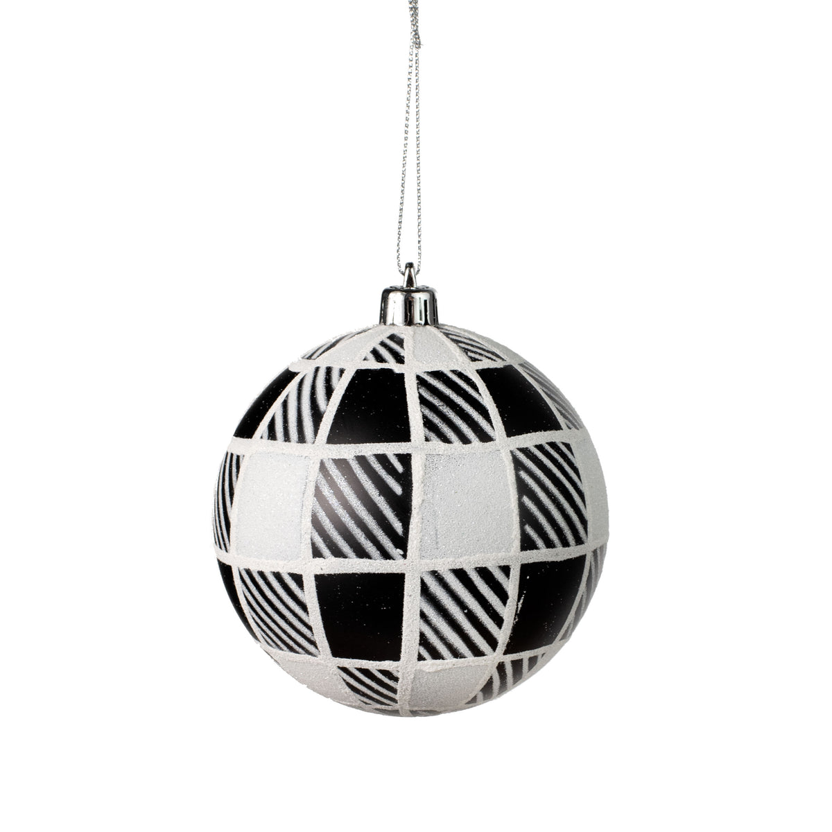 100MM Striped Check Ball Ornament: Black & White Item Number: XY8847TX