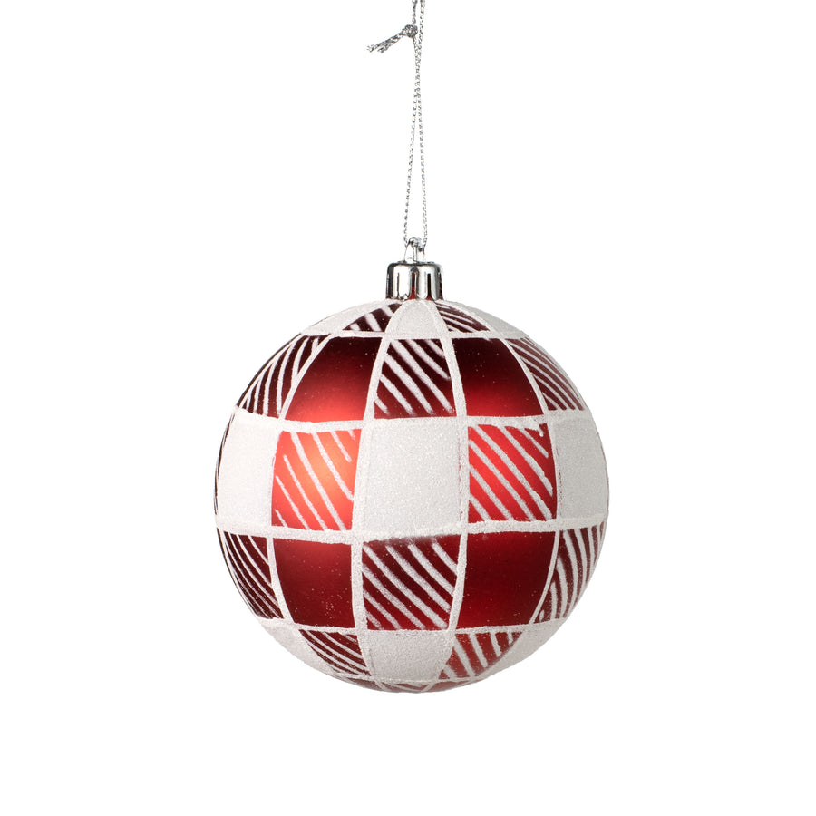 100MM Striped Check Ball Ornament: Red & White Item Number: XY8847MA