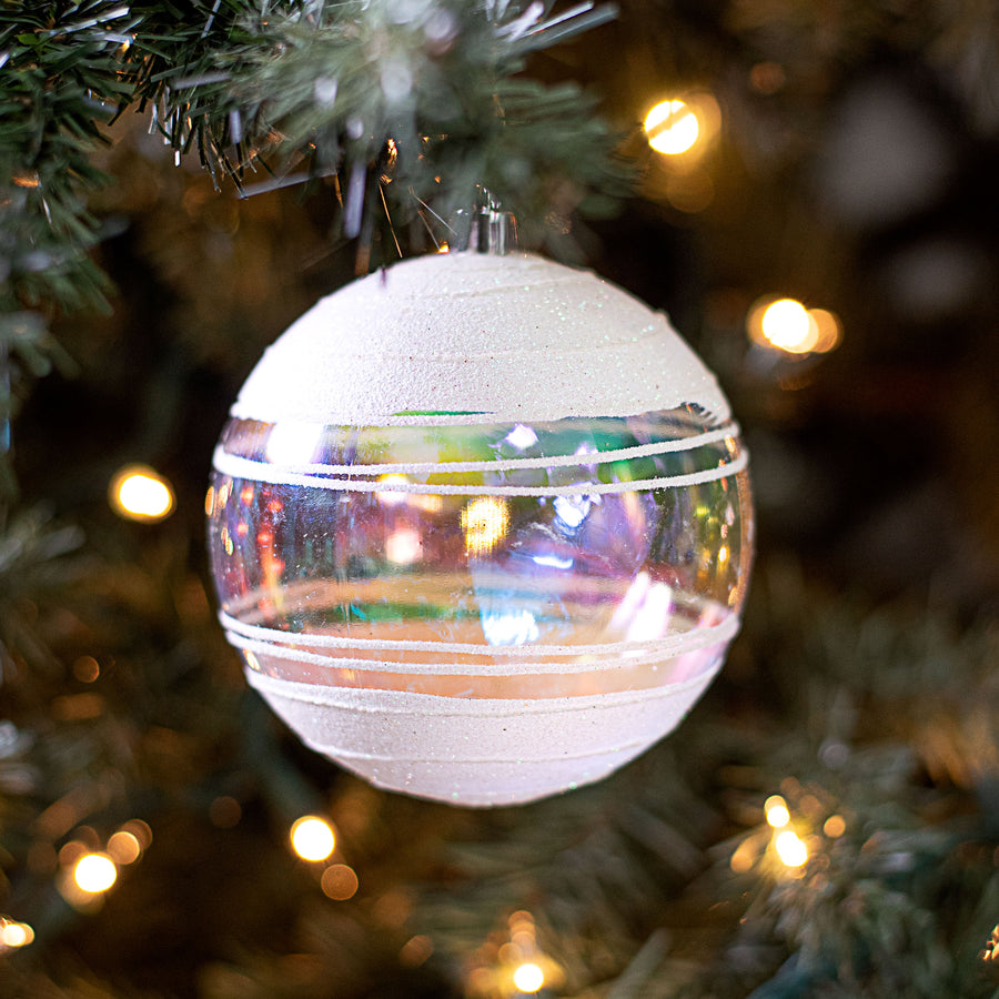 100MM Transparent Glitter Ornament: White (Set of 4) Lifestyle Photo