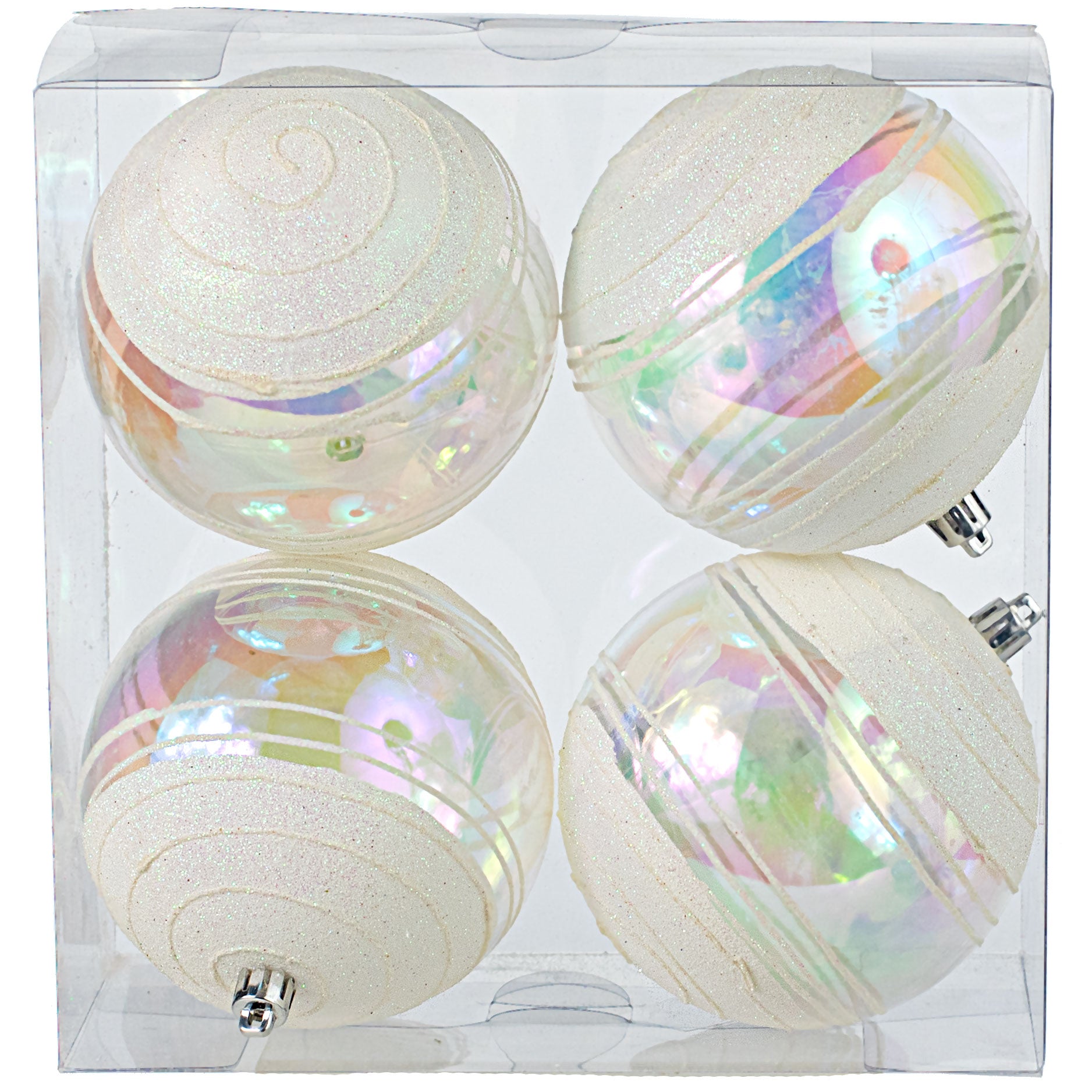 100MM Transparent Glitter Ornament: White (Set of 4) Item Number: 280231