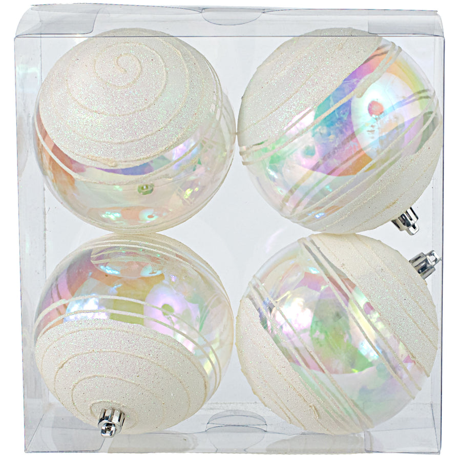 100MM Transparent Glitter Ornament: White (Set of 4) Item Number: 280231