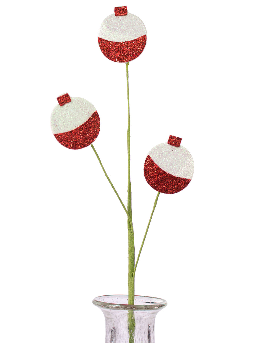 25" Metallic Glitter Bobber Pick: Red & White