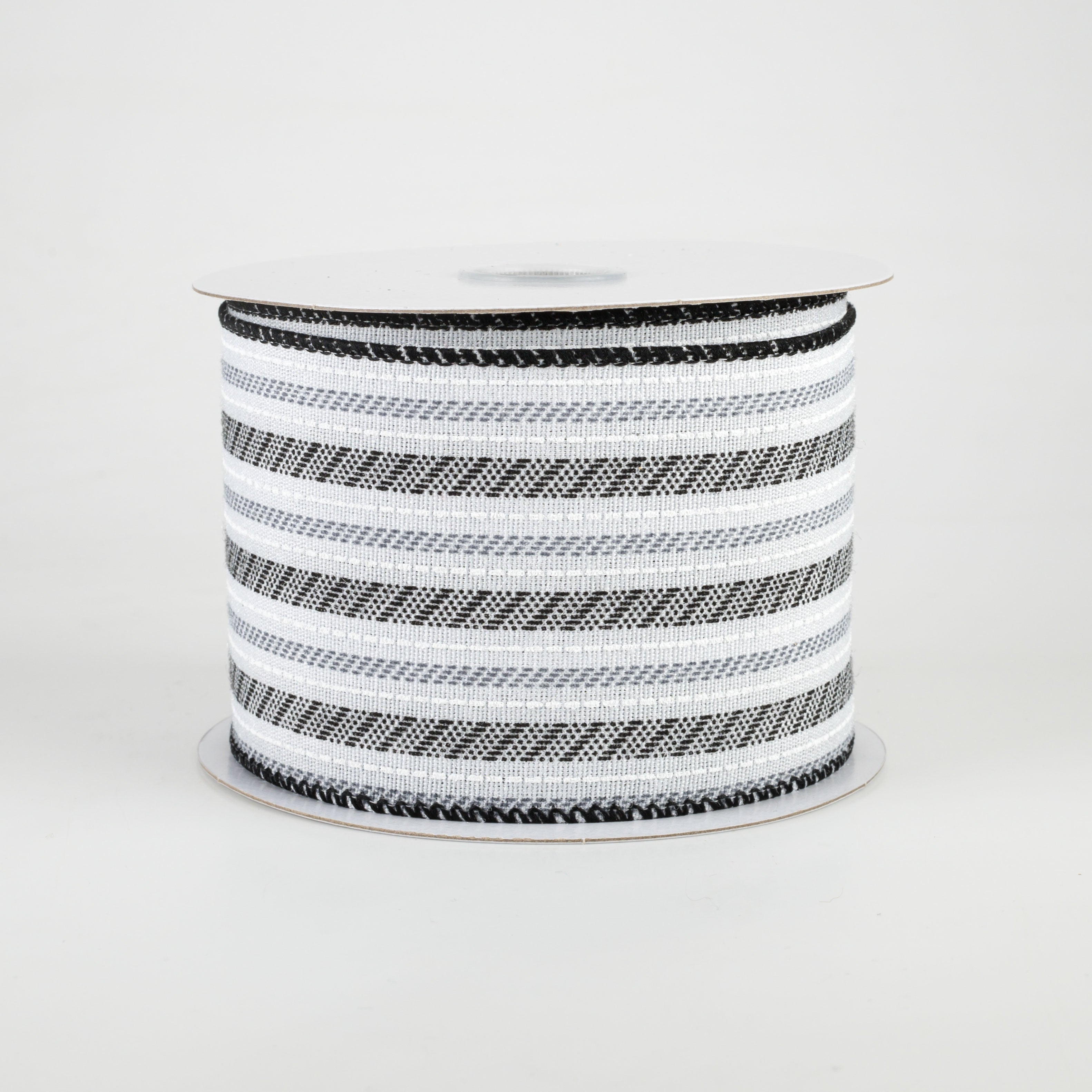 2.5" Modern Stripe Ticking Ribbon: White, Black, Grey (10 Yards)