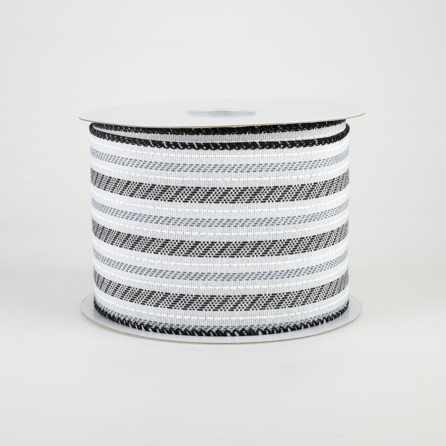 2.5" Modern Stripe Ticking Ribbon: White, Black, Grey (10 Yards)