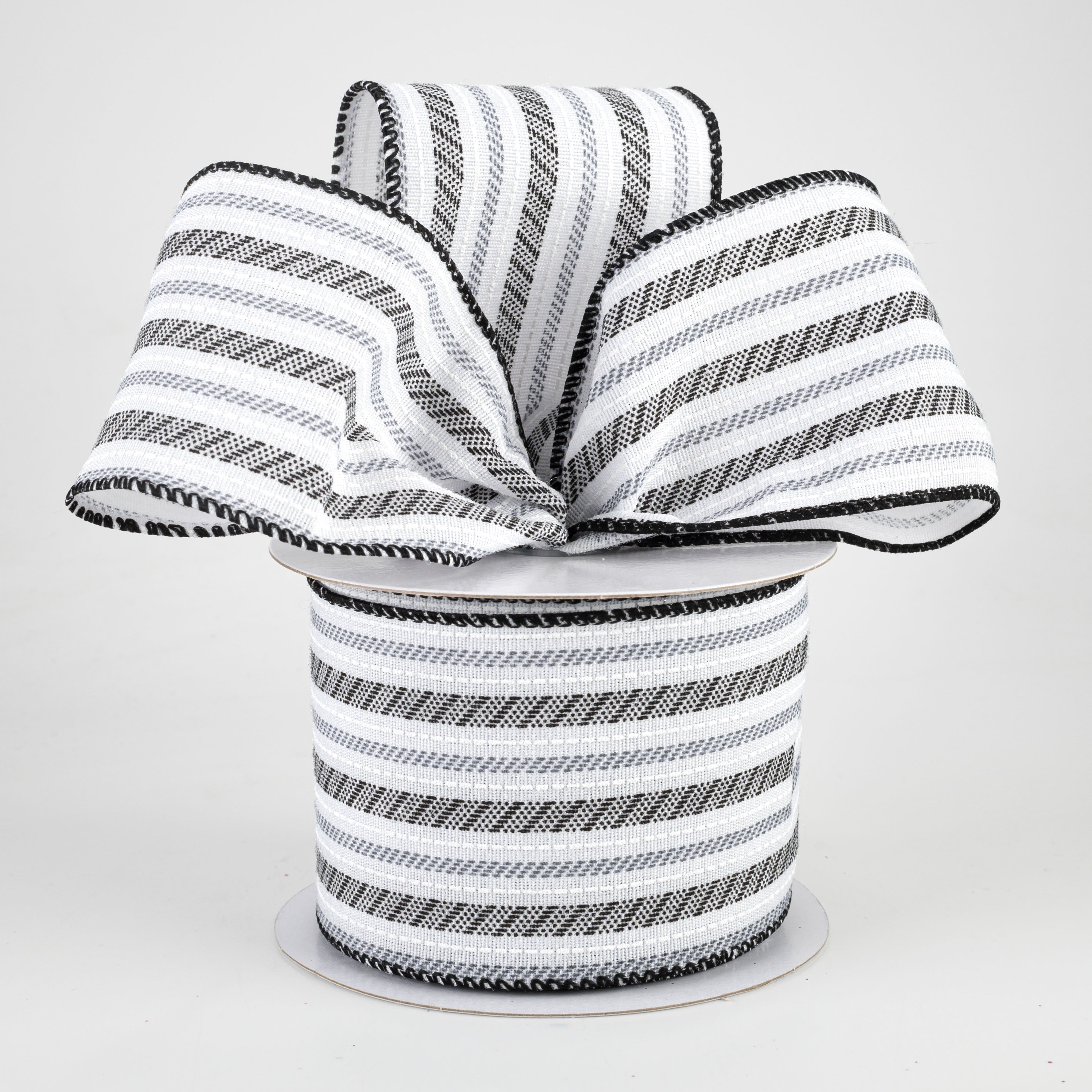 2.5" Modern Stripe Ticking Ribbon: White, Black, Grey (10 Yards) Lifestyle Photo