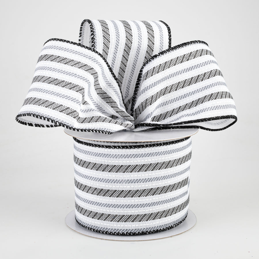 2.5" Modern Stripe Ticking Ribbon: White, Black, Grey (10 Yards) Lifestyle Photo