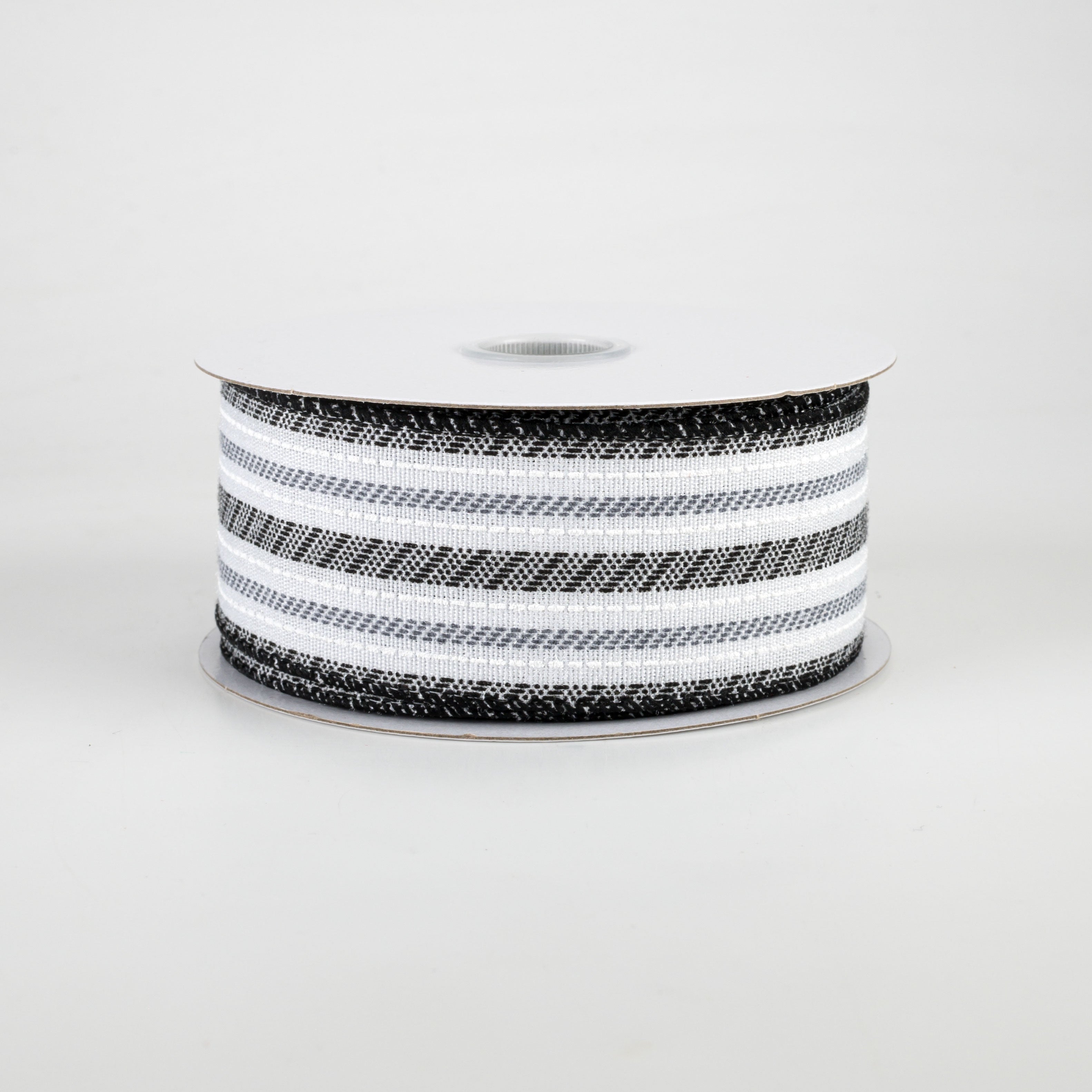 1.5" Modern Stripe Ticking Ribbon: White, Black, Grey (10 Yards)