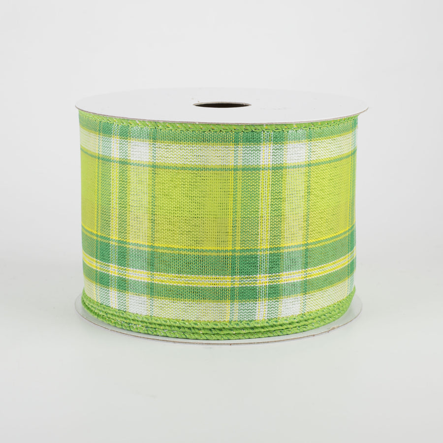2.5" Montana Plaid Ribbon: Green, White, Lime (10 Yards)