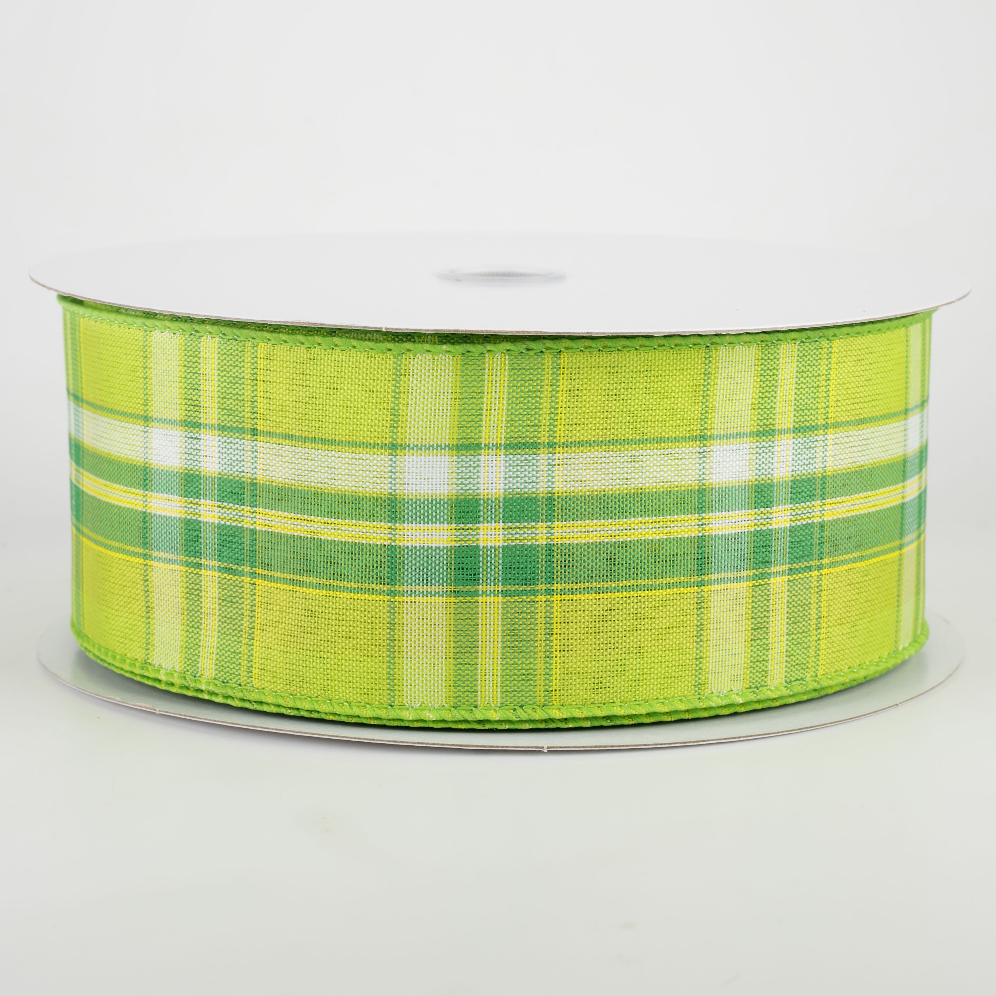 2.5" Montana Plaid Ribbon: Green, White, Lime (50 Yards)