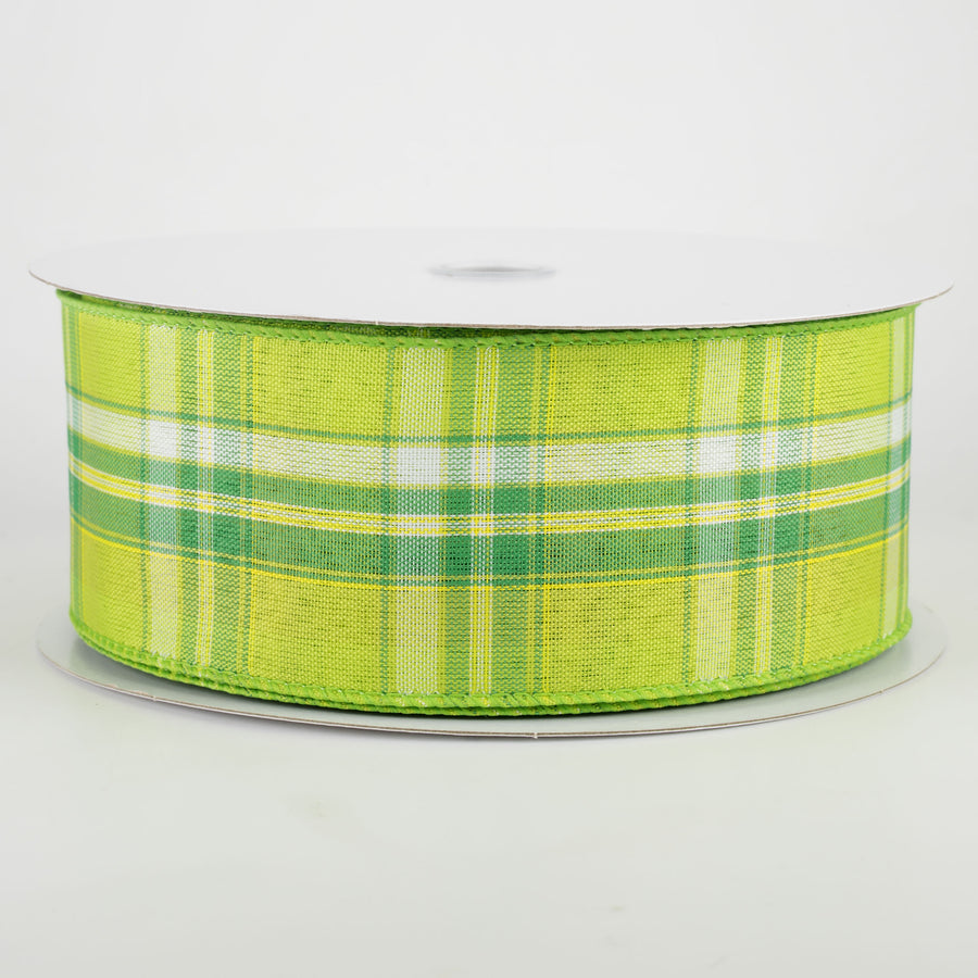 2.5" Montana Plaid Ribbon: Green, White, Lime (50 Yards)
