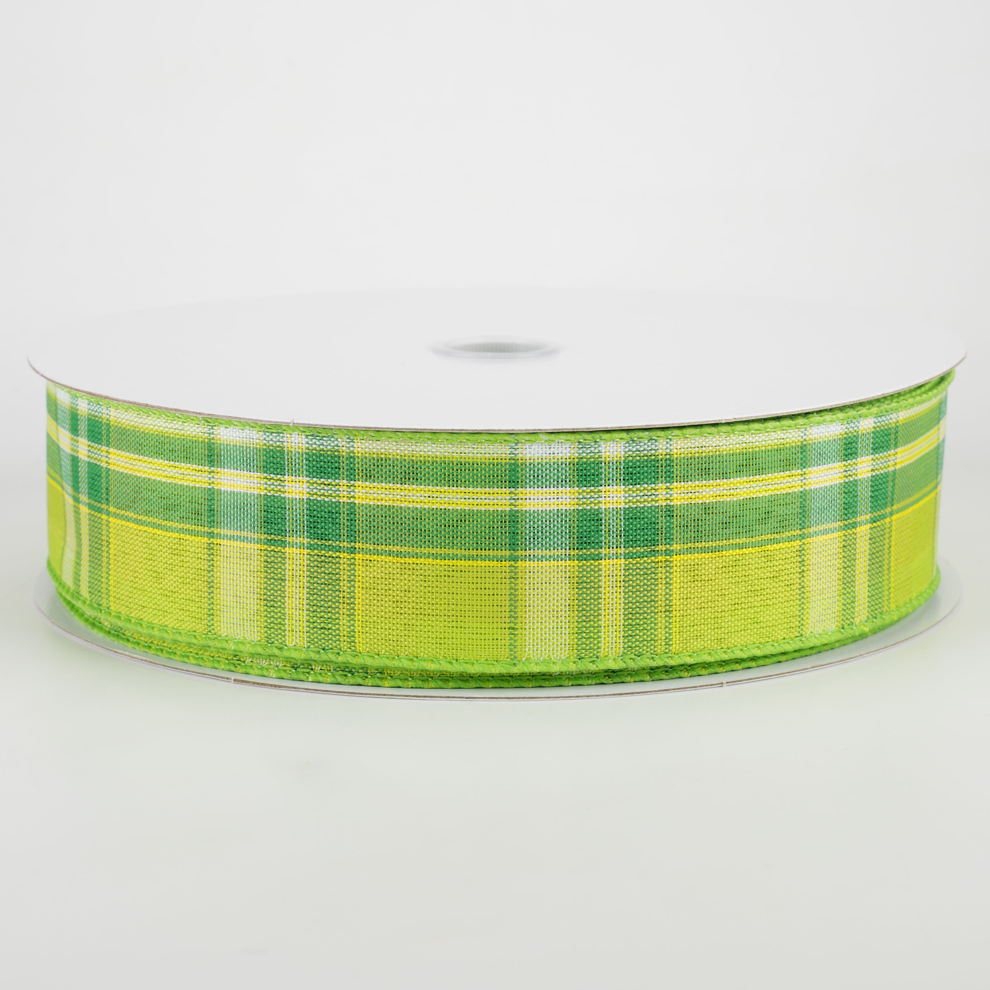 1.5" Montana Plaid Ribbon: Green, White, Lime (50 Yards)