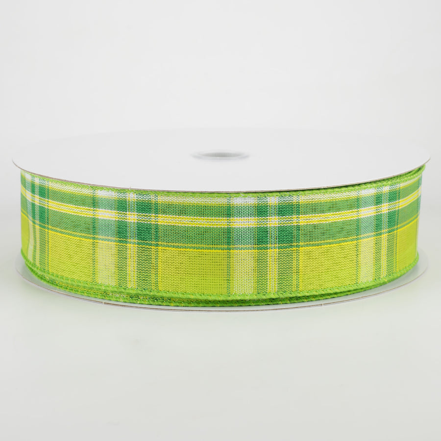 1.5" Montana Plaid Ribbon: Green, White, Lime (50 Yards)