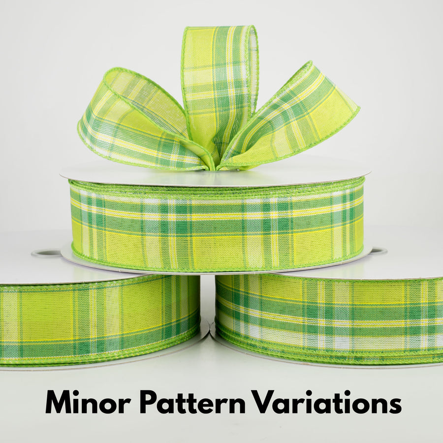 1.5" Montana Plaid Ribbon: Green, White, Lime (50 Yards) Lifestyle Photo