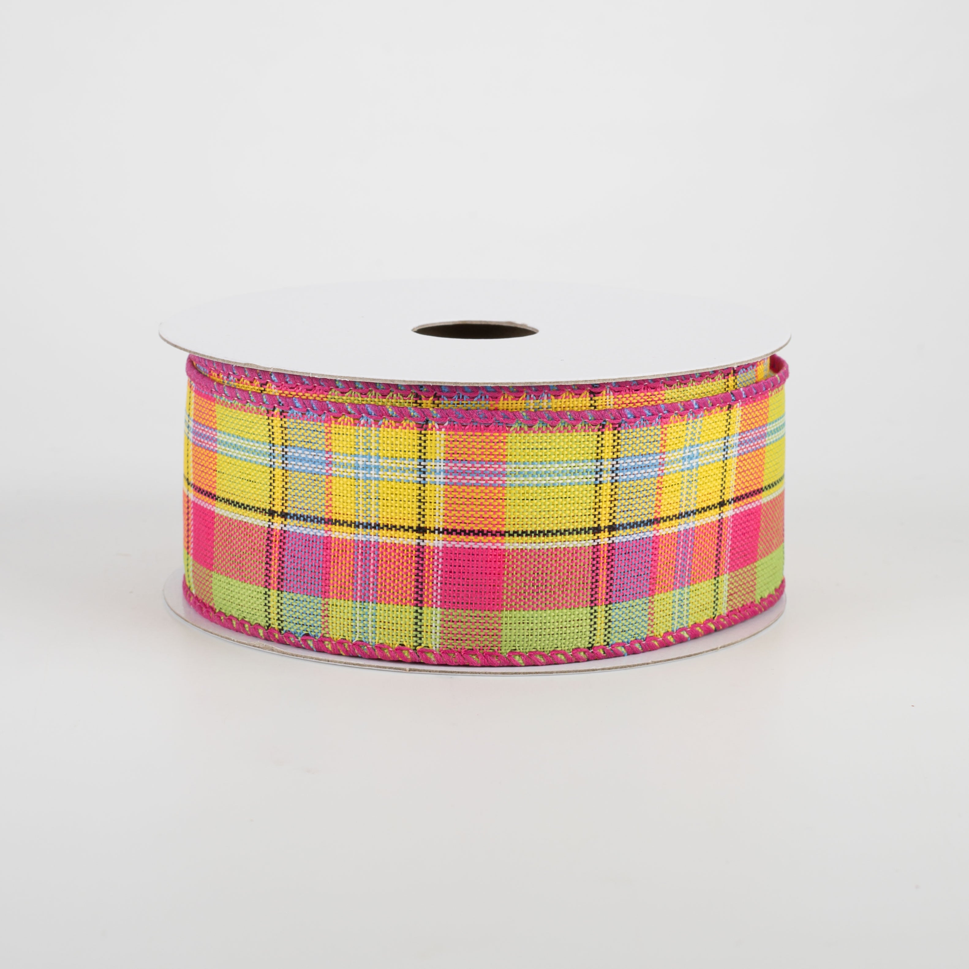 1.5" Montana Plaid Ribbon: Yellow, Fuchsia, Lime (10 Yards)