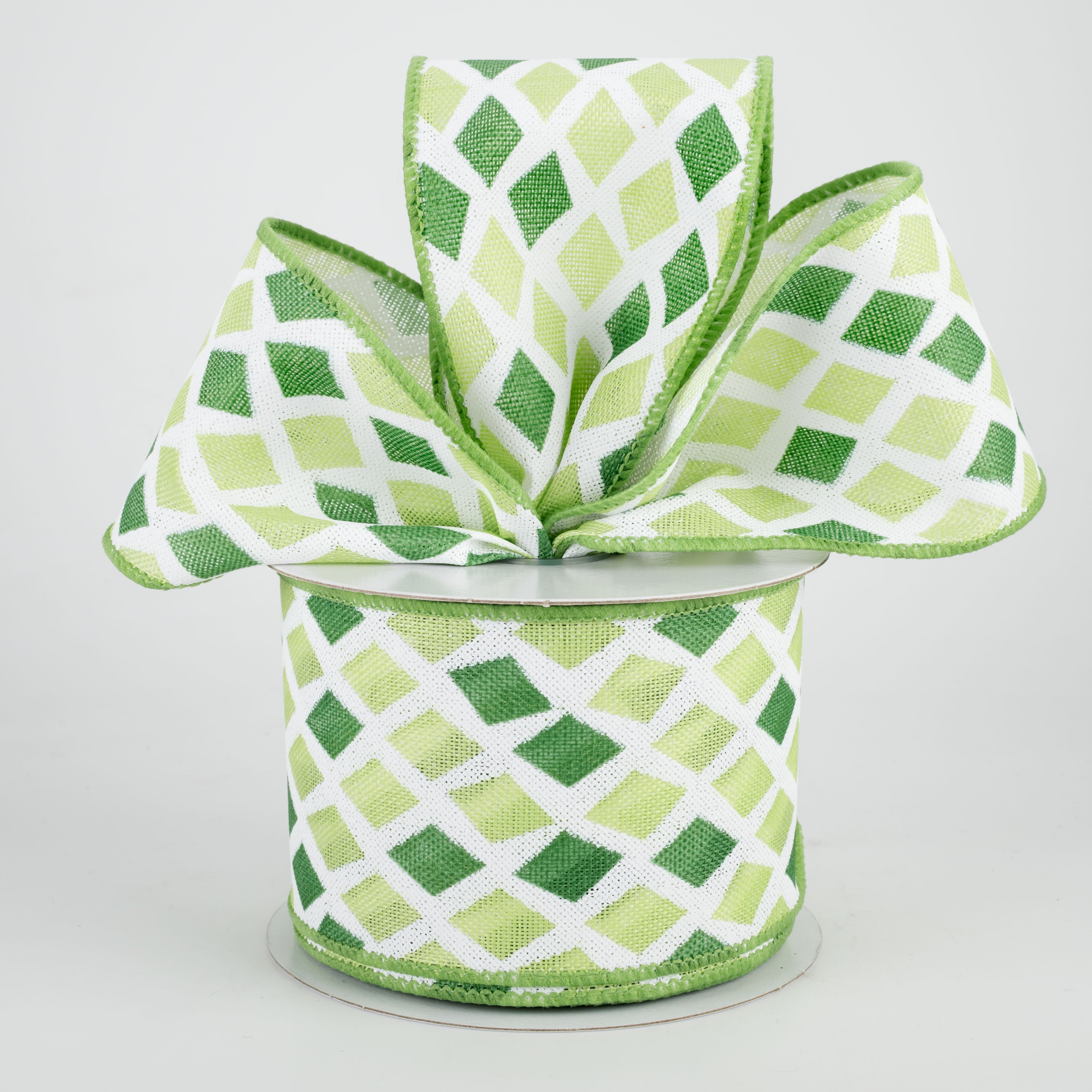 2.5" Mosaic Diamond Pattern Ribbon: Green & Mint (10 Yards) Lifestyle Photo