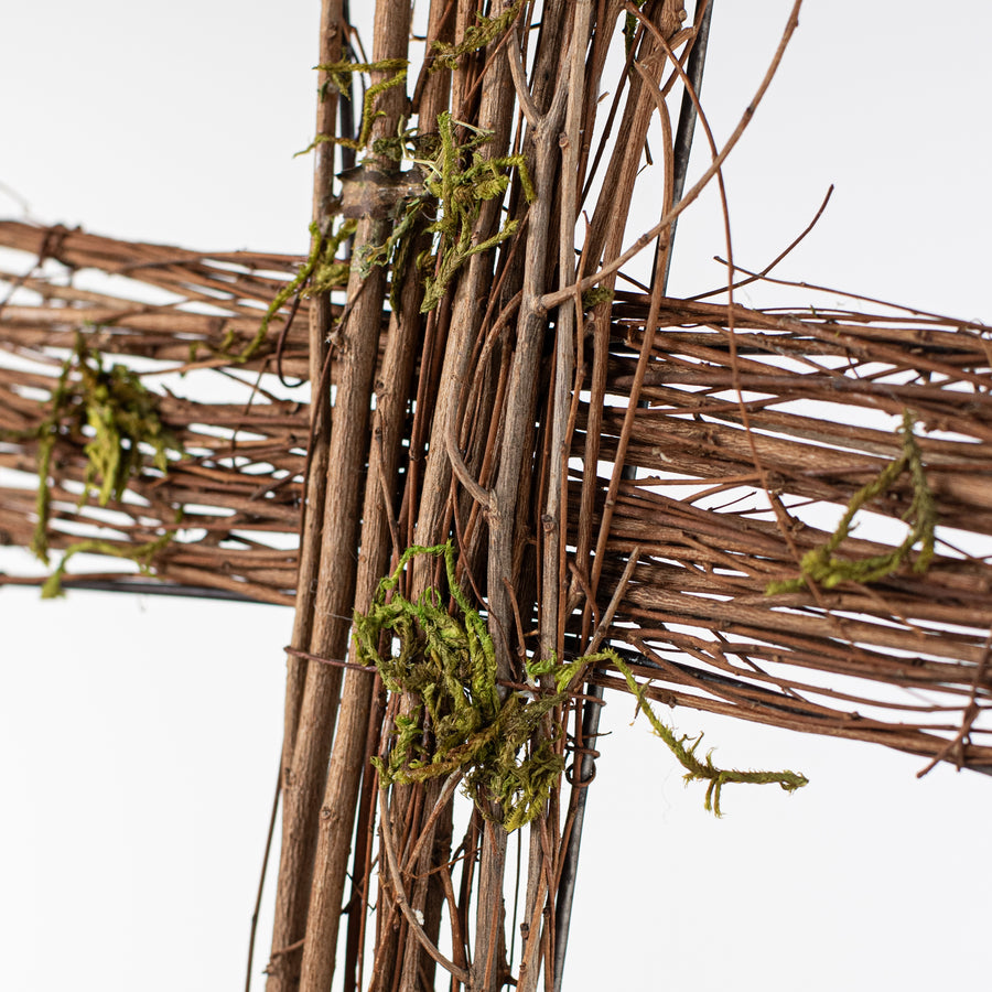 27" Moss Natural Twig Cross Pick Lifestyle Photo