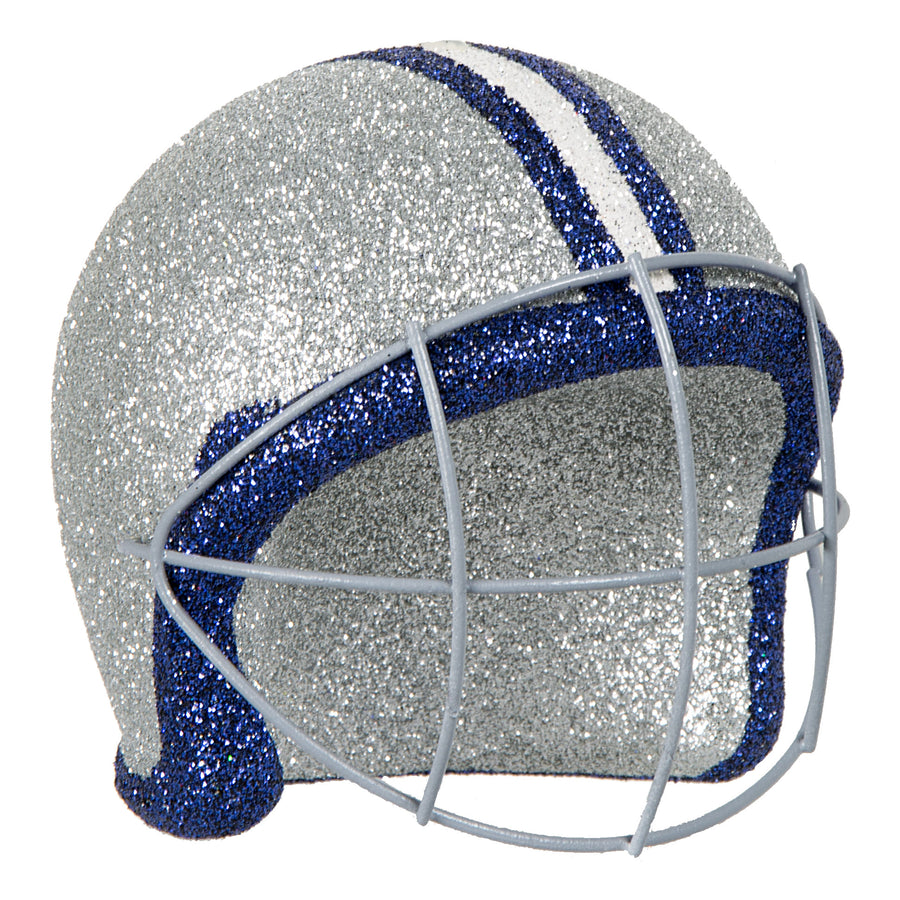 Football Helmet Ornament: Blue & Silver (4")