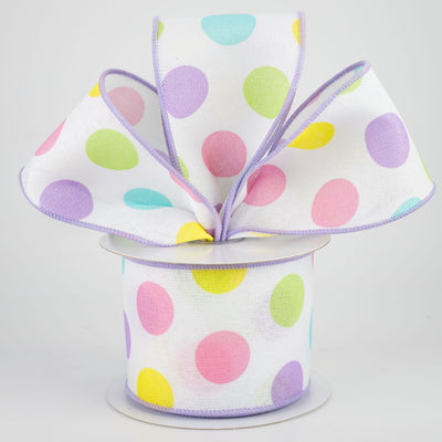 2.5" Multi Color Polka Dots Ribbon: White & Pastels (10 Yards) Lifestyle Photo