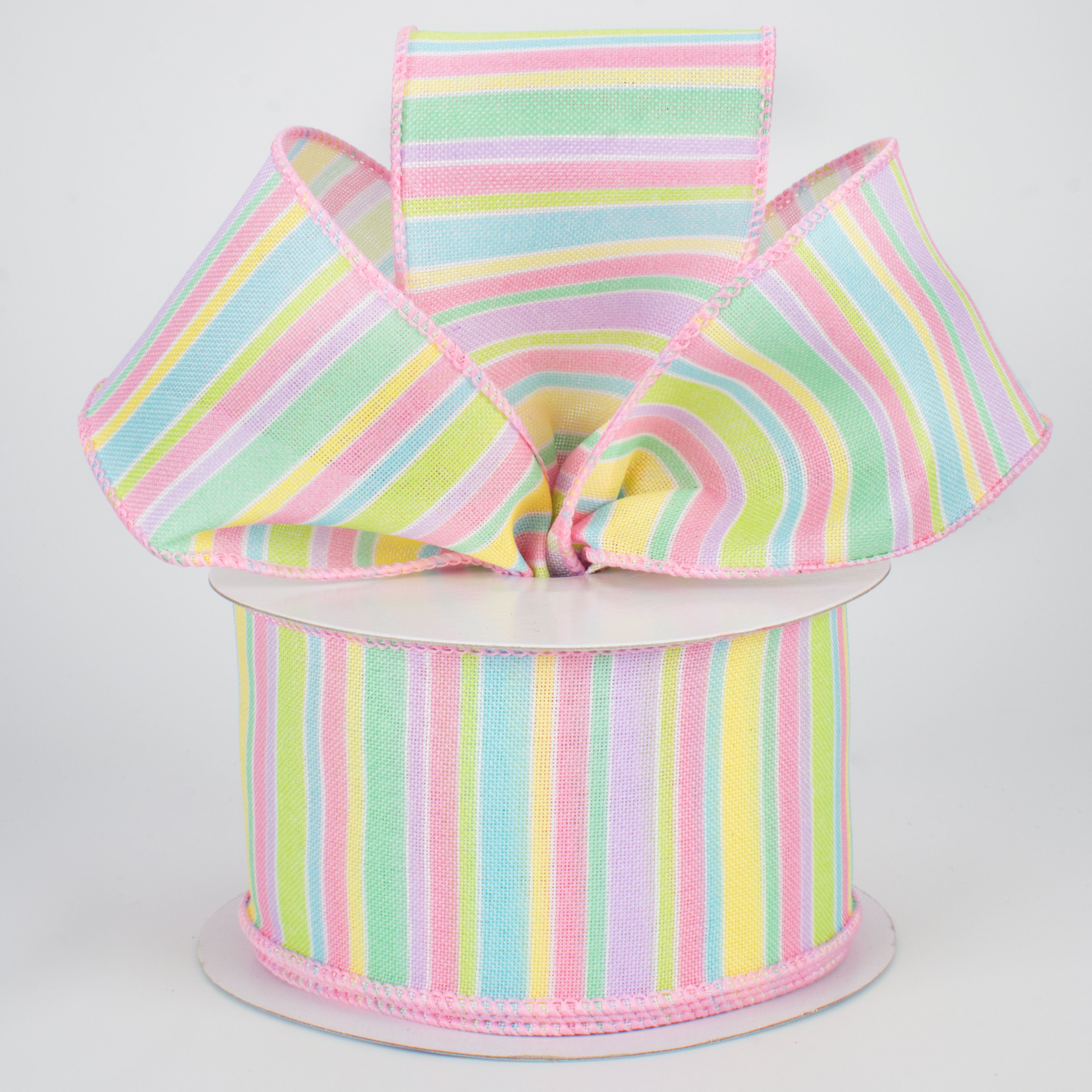 2.5" Multi-Colored Horizontal Stripe Ribbon: Pastel (10 Yards) Lifestyle Photo