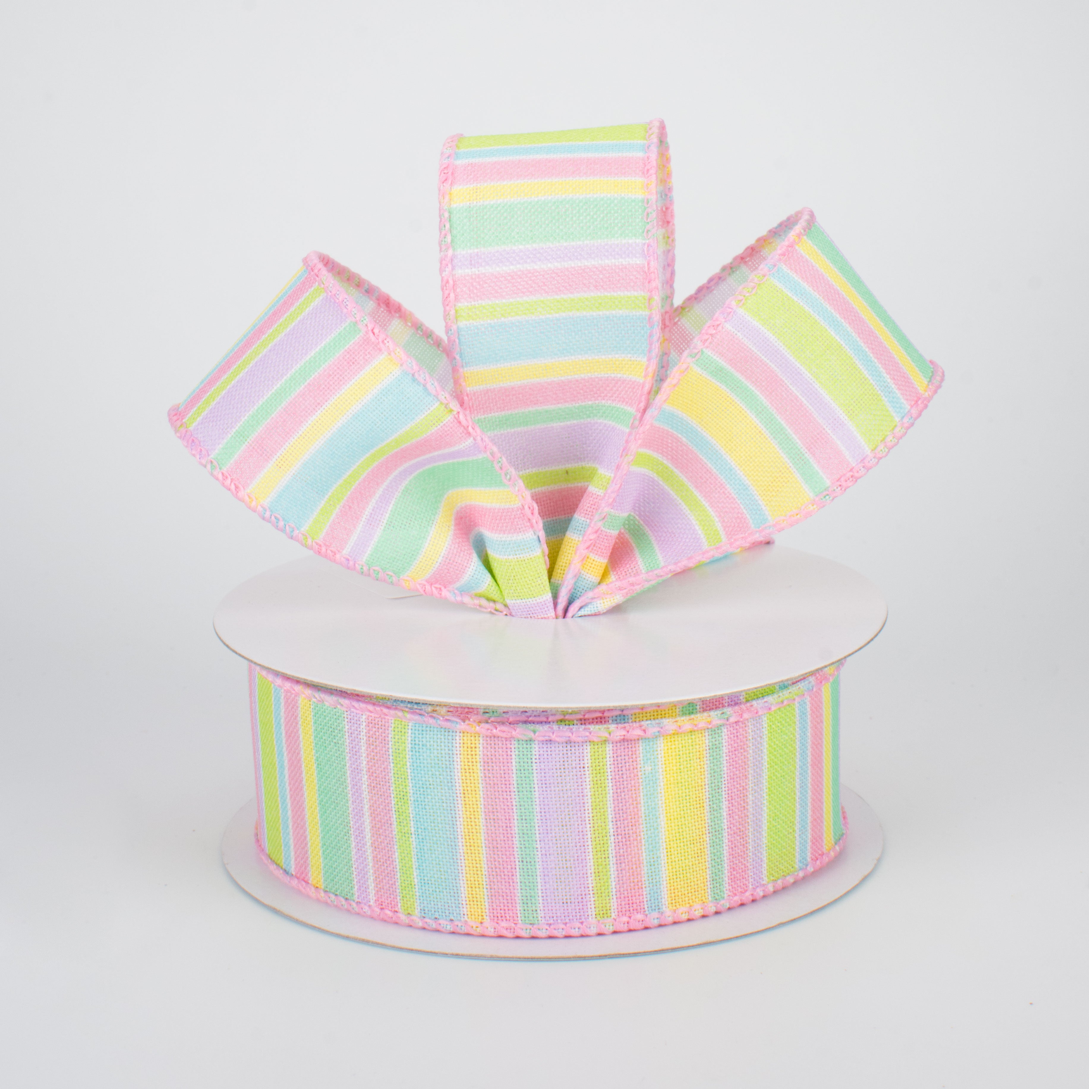 1.5" Multi-Colored Horizontal Stripe Ribbon: Pastel (10 Yards) Lifestyle Photo