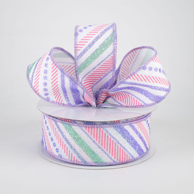 1.5" Multi Diagonal Glitter Stripes Ribbon: Easter (10 Yards) Lifestyle Photo