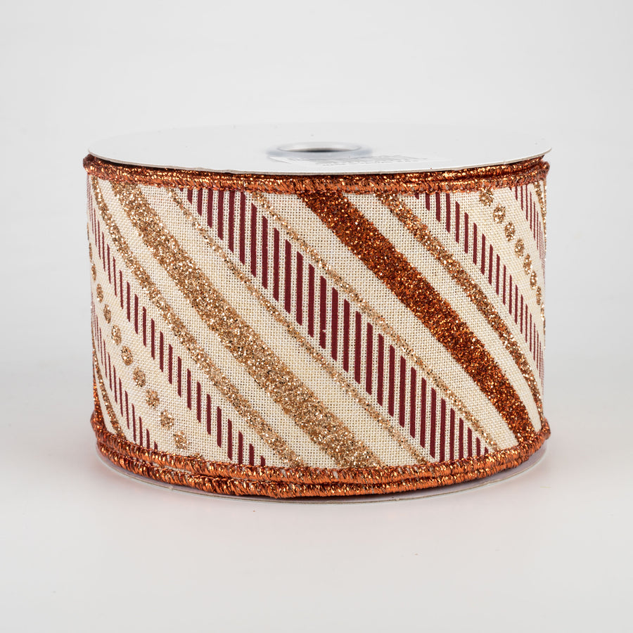 2.5" Multi Diagonal Glitter Stripes Ribbon: Fall (10 Yards)