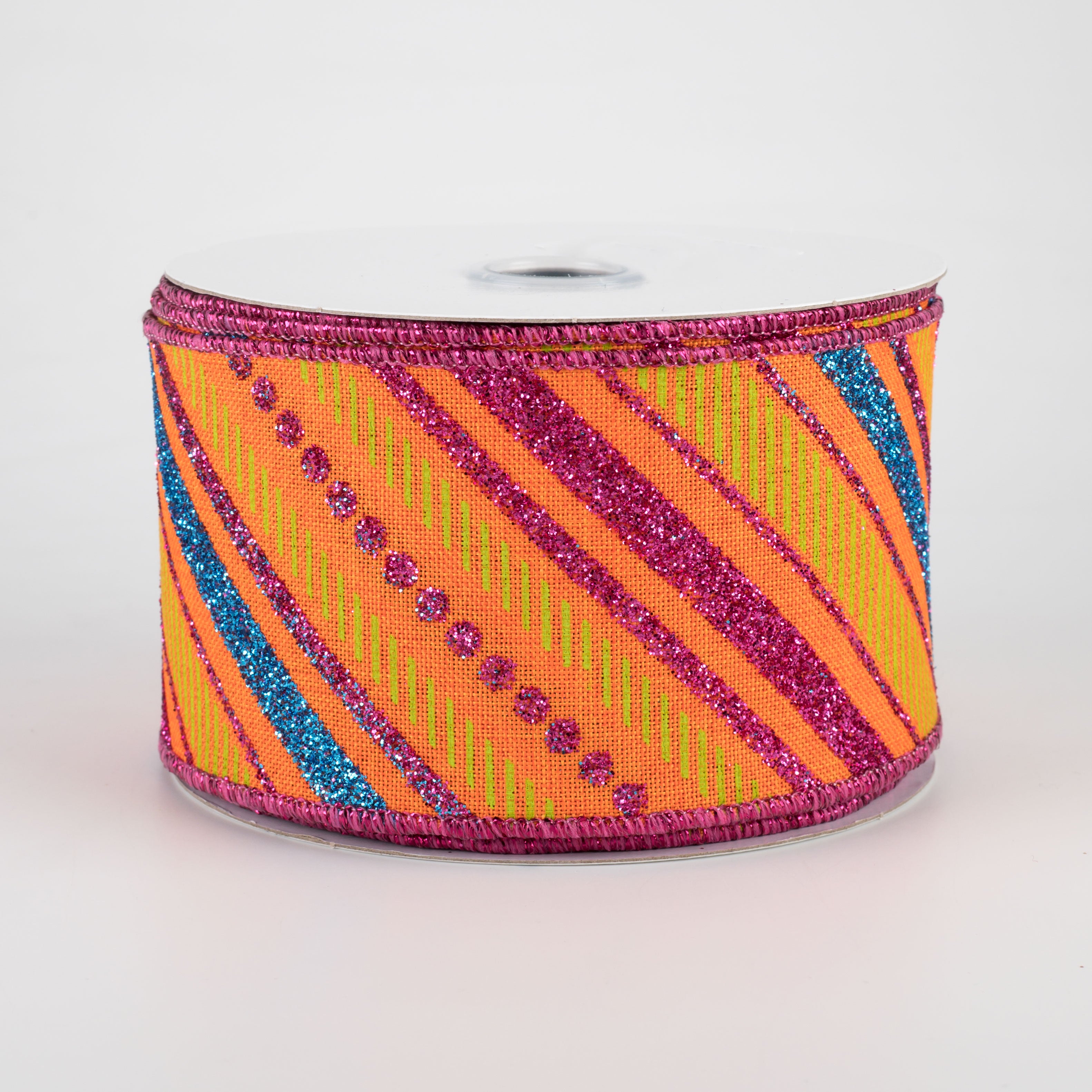 2.5" Multi Diagonal Glitter Stripes Ribbon: Fiesta (10 Yards)