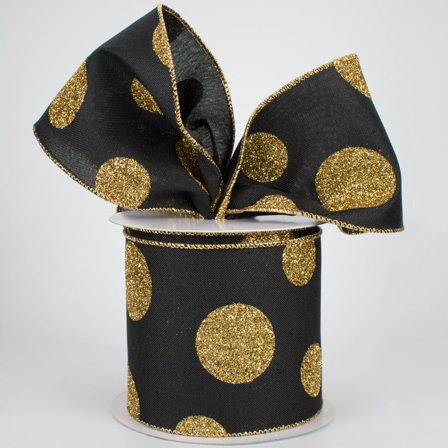 4" Multi Glitter Dots Canvas Ribbon: Gold on Black (10 Yards) Lifestyle Photo