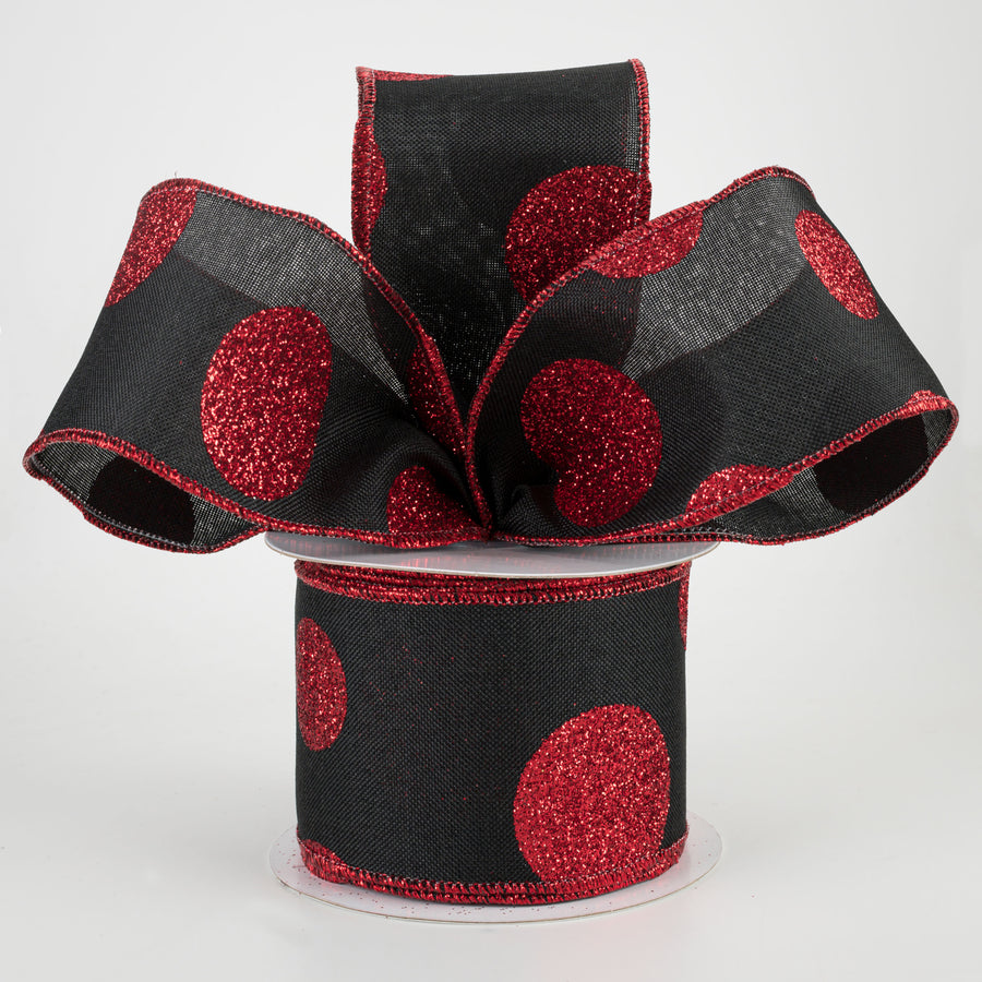 2.5" Multi Glitter Dots Canvas Ribbon: Red on Black (10 Yards) Lifestyle Photo