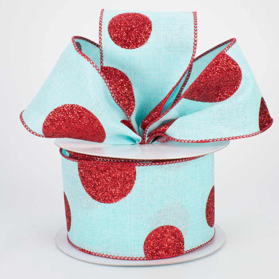 2.5" Multi Glitter Dots Canvas Ribbon: Red on Ice Blue (10 Yards) Lifestyle Photo