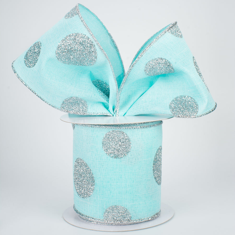 4" Multi Glitter Dots Canvas Ribbon: Silver on Ice Blue (10 Yards) Lifestyle Photo