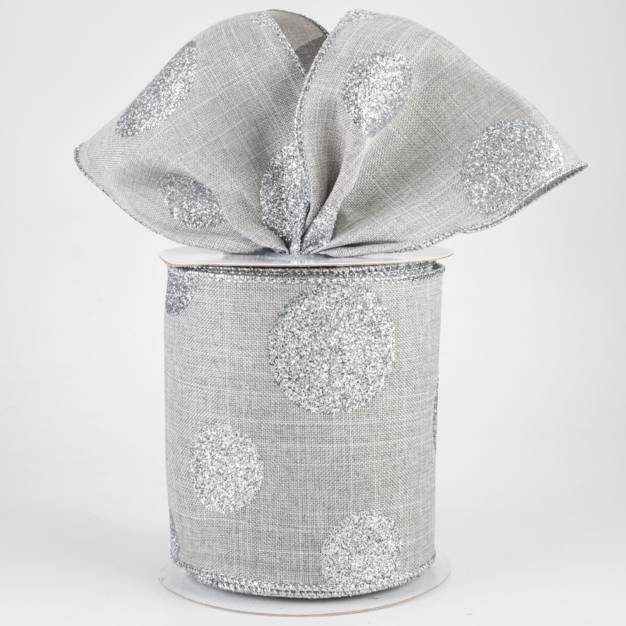 4" Multi Glitter Dots Canvas Ribbon: Silver on Light Grey (10 Yards) Lifestyle Photo