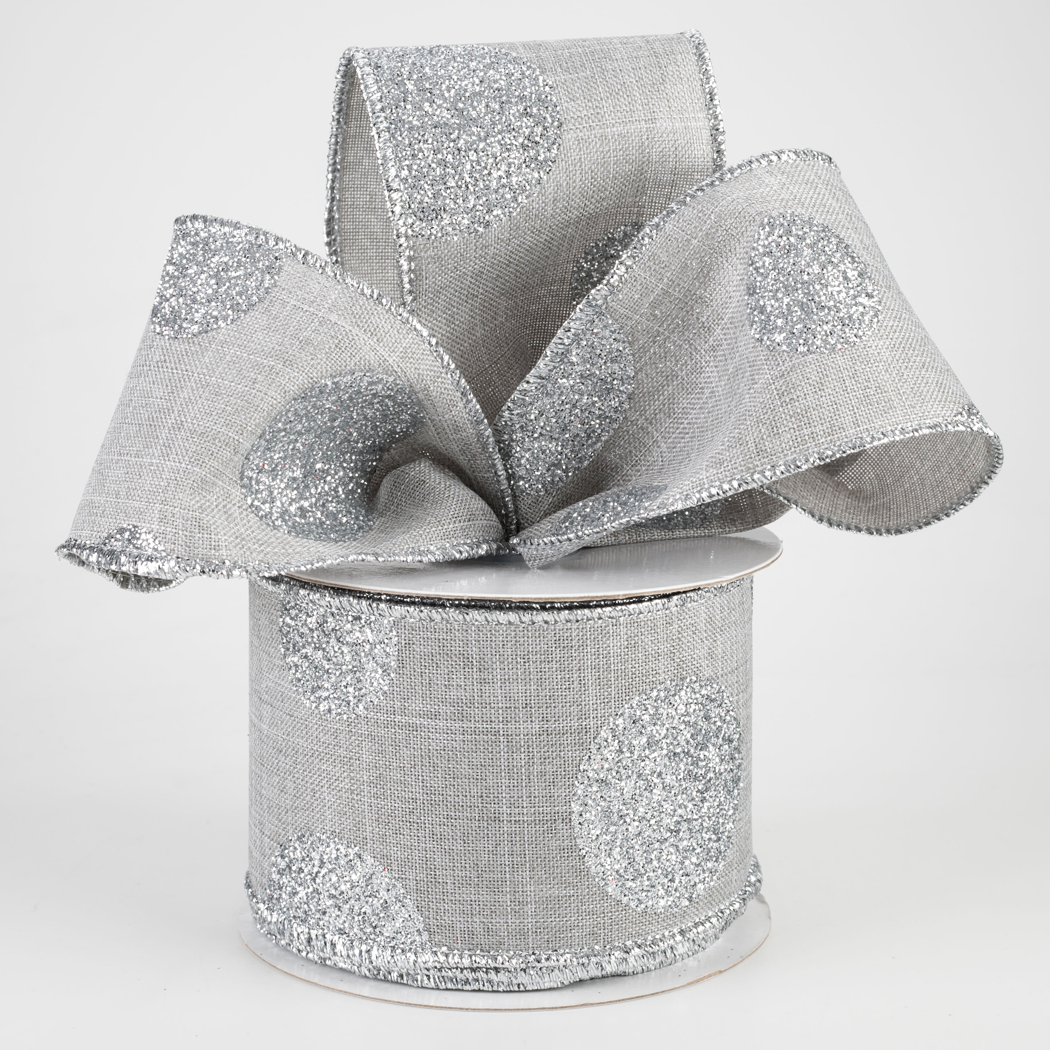 2.5" Multi Glitter Dots Canvas Ribbon: Silver on Light Grey (10 Yards) Lifestyle Photo