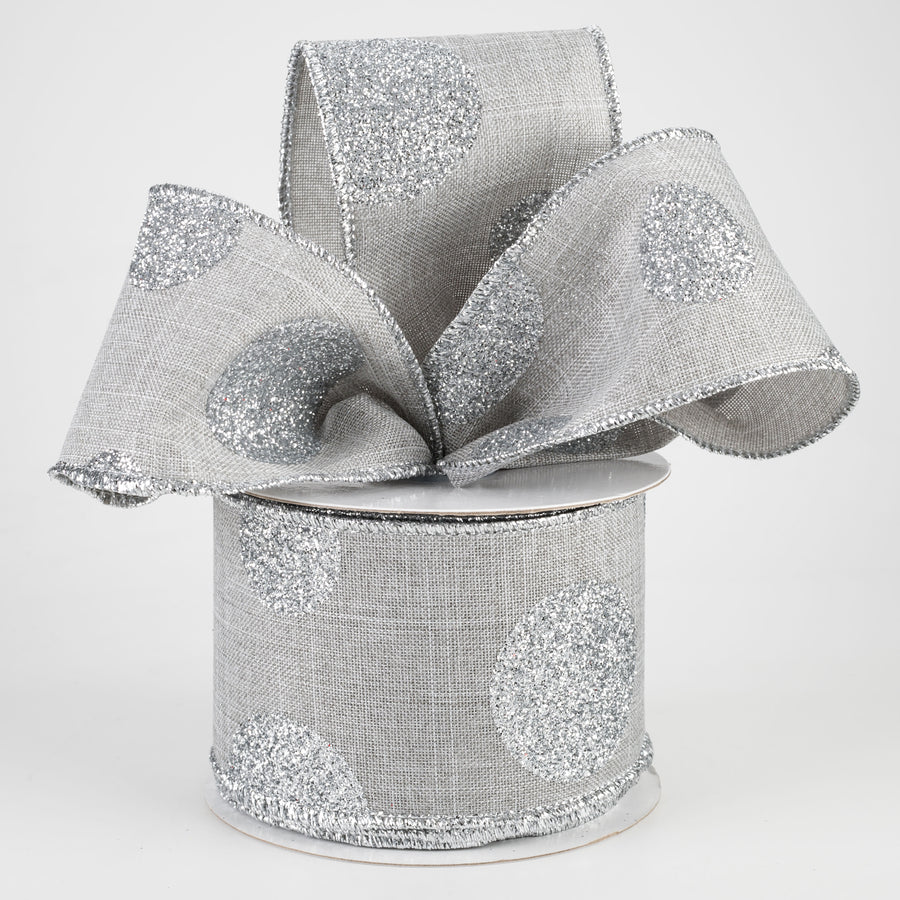 2.5" Multi Glitter Dots Canvas Ribbon: Silver on Light Grey (10 Yards) Lifestyle Photo