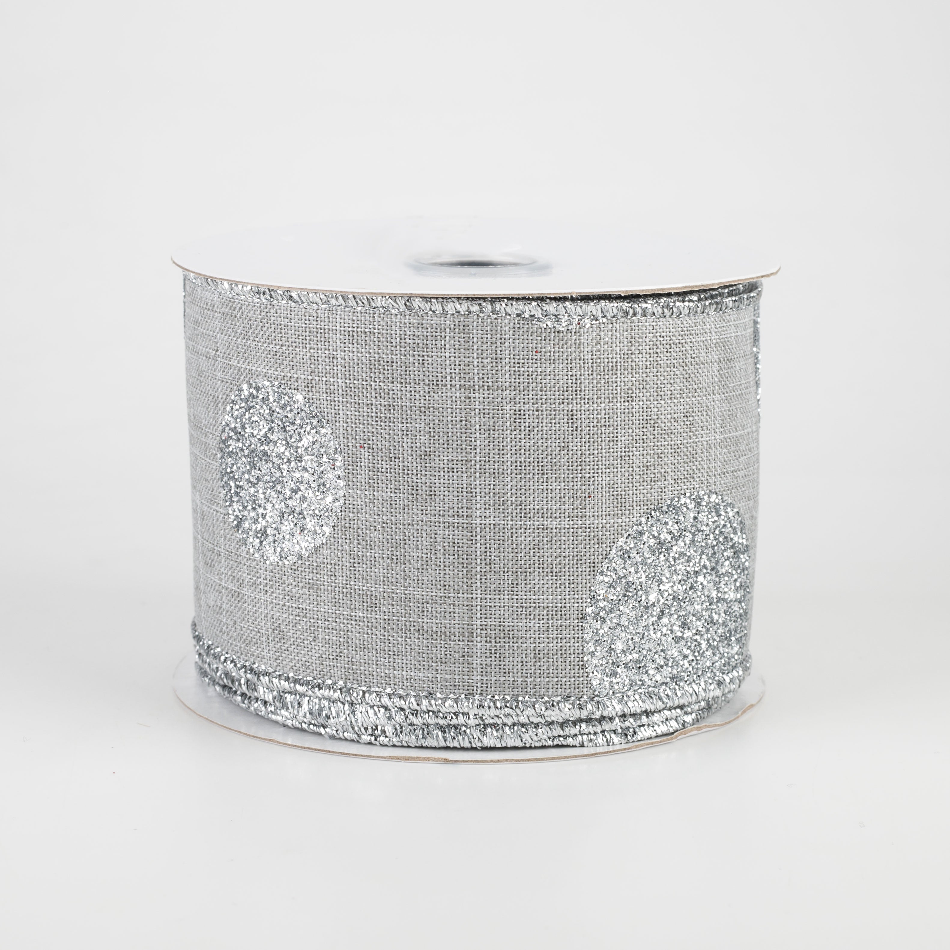 2.5" Multi Glitter Dots Canvas Ribbon: Silver on Light Grey (10 Yards)