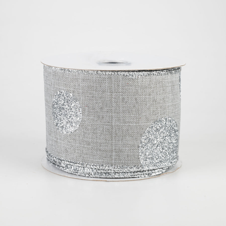 2.5" Multi Glitter Dots Canvas Ribbon: Silver on Light Grey (10 Yards)