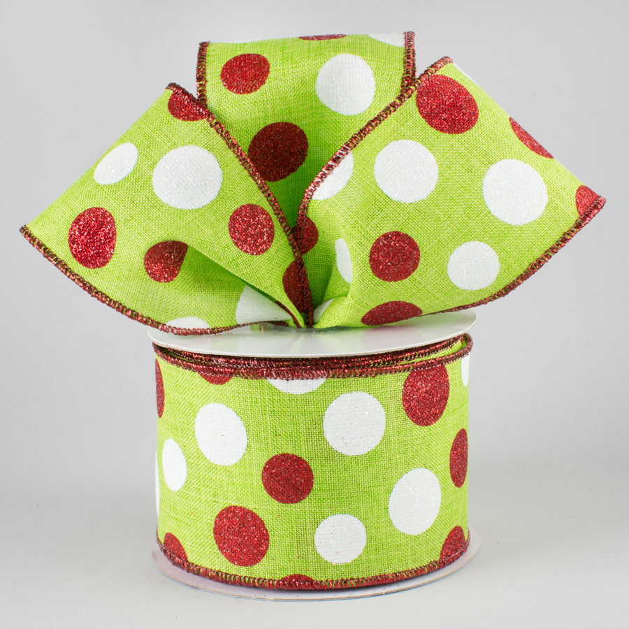 2.5" Multi Glitter Dots Ribbon: Lime, Red, White (10 Yards) Lifestyle Photo