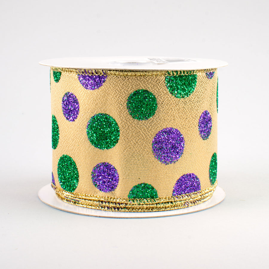 2.5" Multi Glitter Dots Ribbon: Mardi Gras (10 Yards)