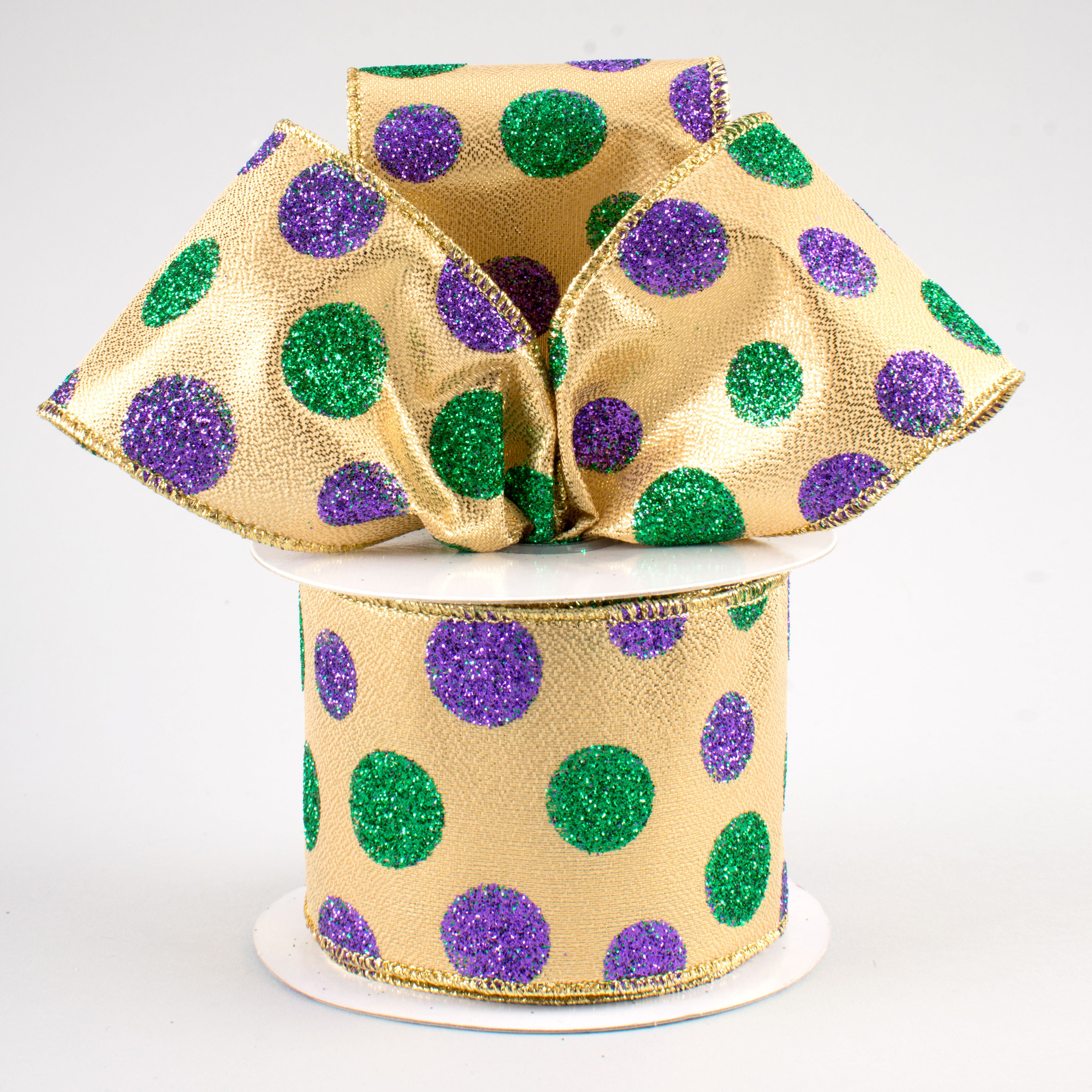 2.5" Multi Glitter Dots Ribbon: Mardi Gras (10 Yards) Lifestyle Photo