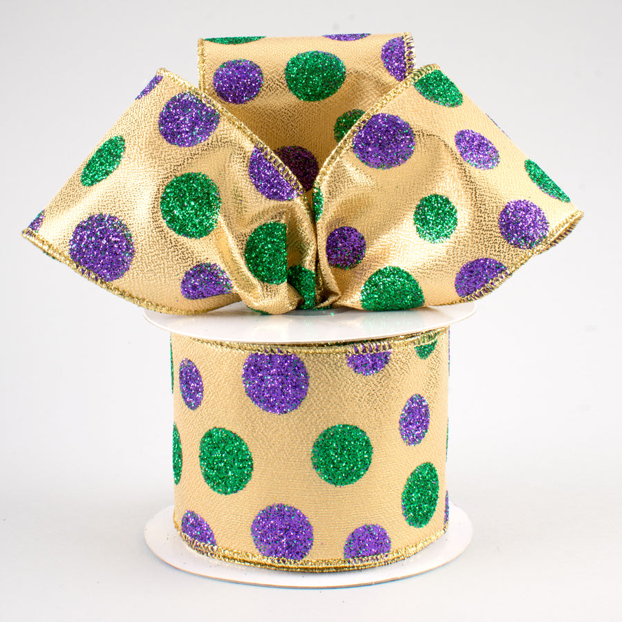 2.5" Multi Glitter Dots Ribbon: Mardi Gras (10 Yards) Lifestyle Photo