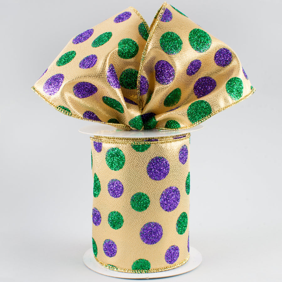 4" Multi Glitter Dots Ribbon: Mardi Gras (10 Yards) Lifestyle Photo