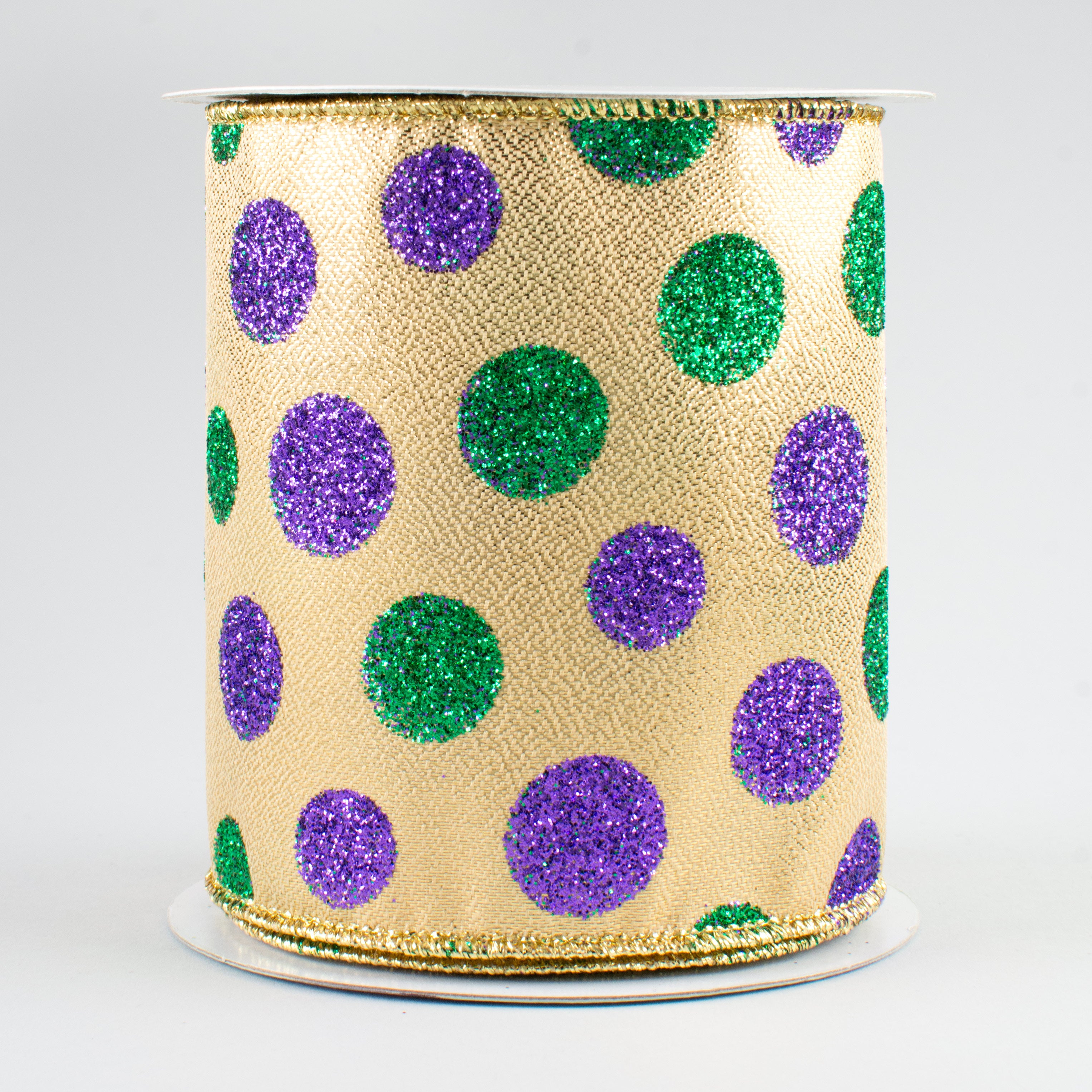 4" Multi Glitter Dots Ribbon: Mardi Gras (10 Yards)