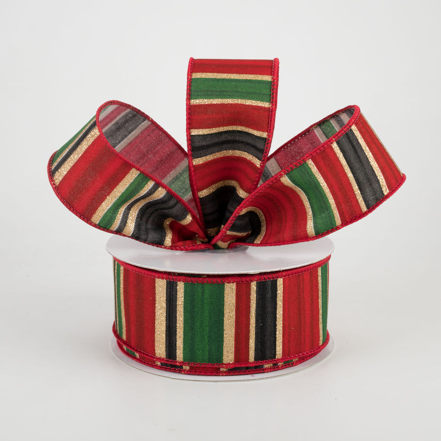 1.5" Multi Width Horizontal Stripe Ribbon: Gold, Red, Black, Emerald (10 Yards) Lifestyle Photo