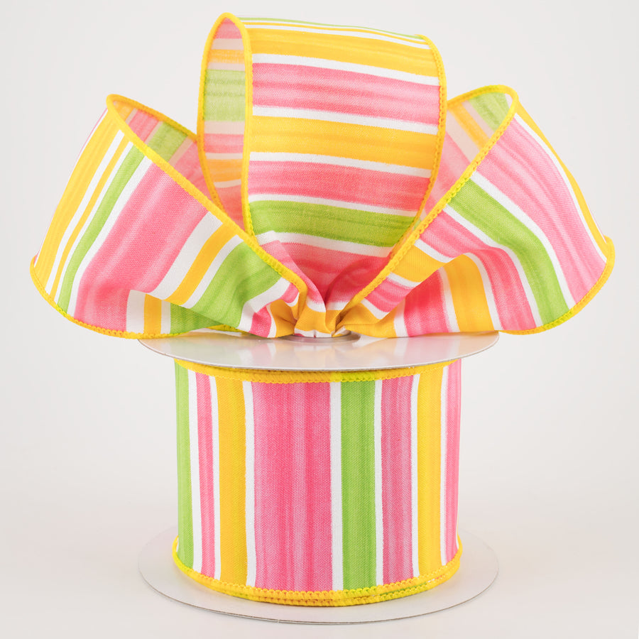 2.5" Multi Width Horizontal Stripe Ribbon: White, Green, Pink, Yellow (10 Yards) Lifestyle Photo
