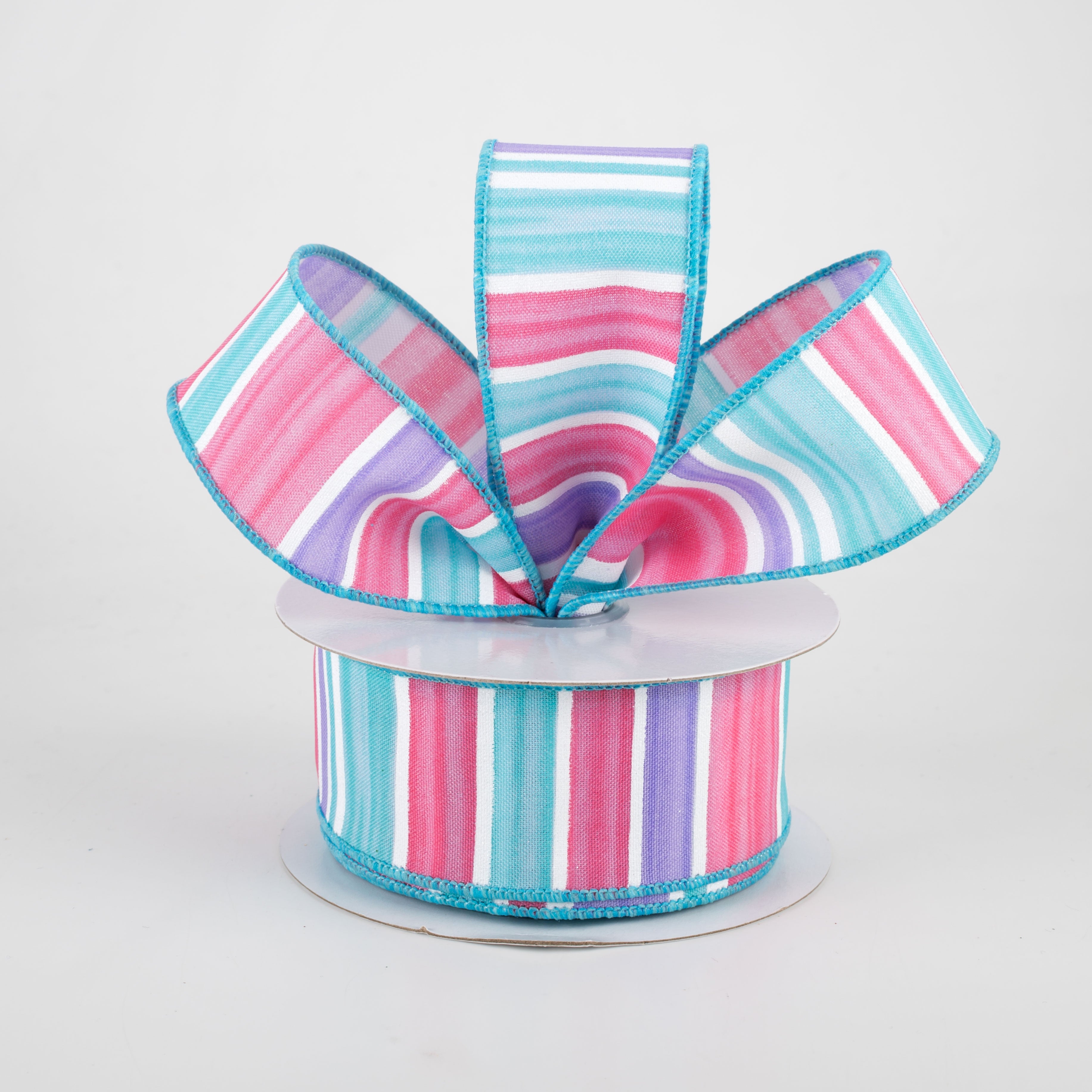 1.5" Multi Width Horizontal Stripe Ribbon: White, Lavender, Pink, Turquoise (10 Yards) Lifestyle Photo