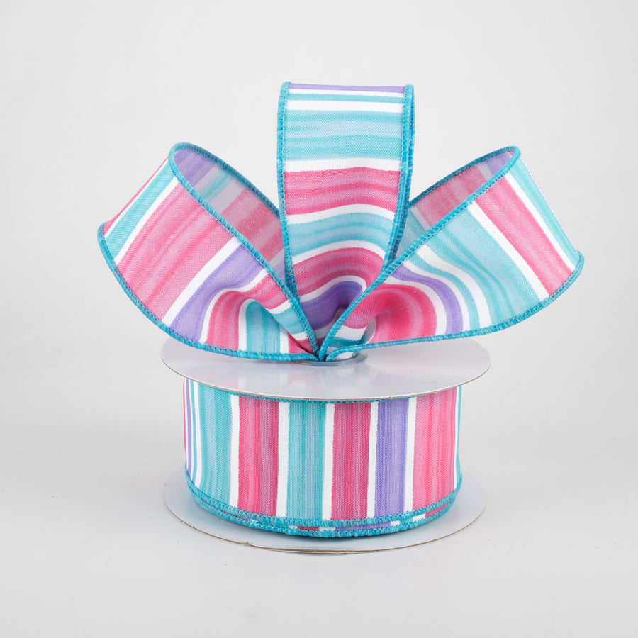 1.5" Multi Width Horizontal Stripe Ribbon: White, Lavender, Pink, Turquoise (10 Yards) Lifestyle Photo