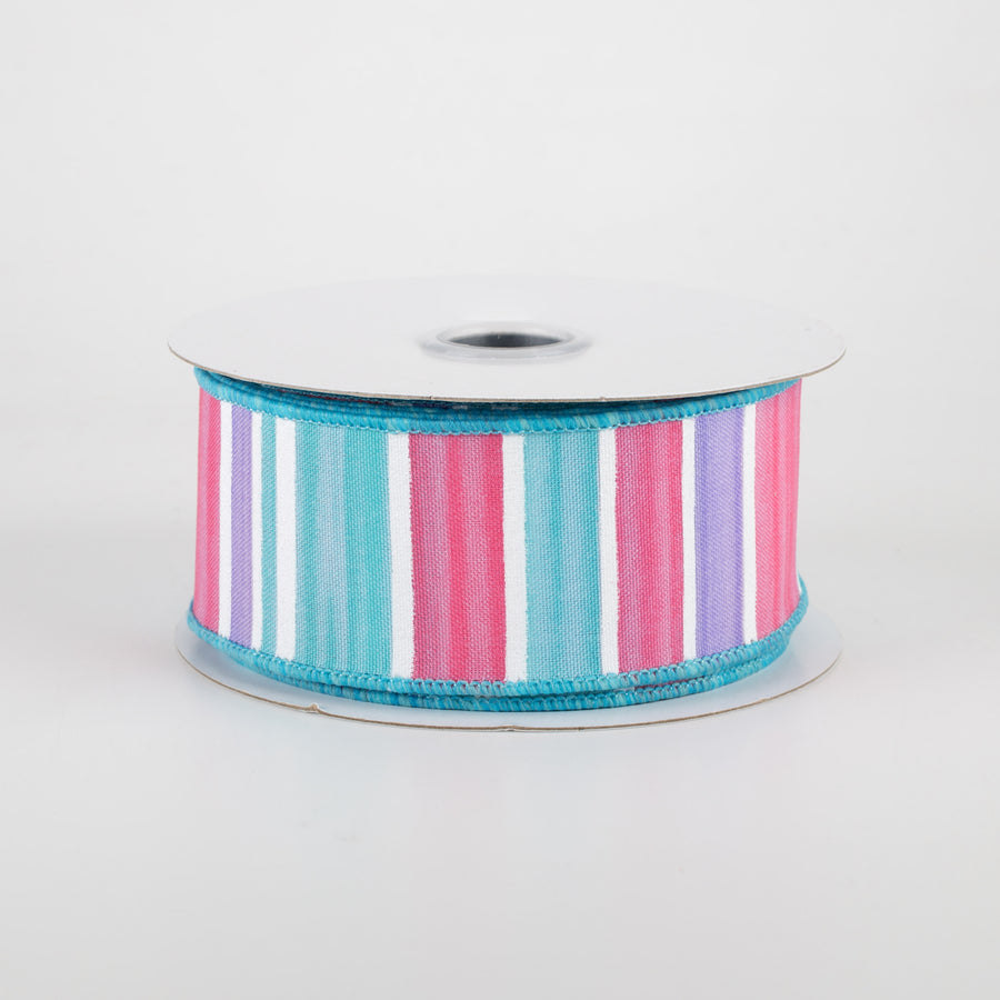 1.5" Multi Width Horizontal Stripe Ribbon: White, Lavender, Pink, Turquoise (10 Yards)