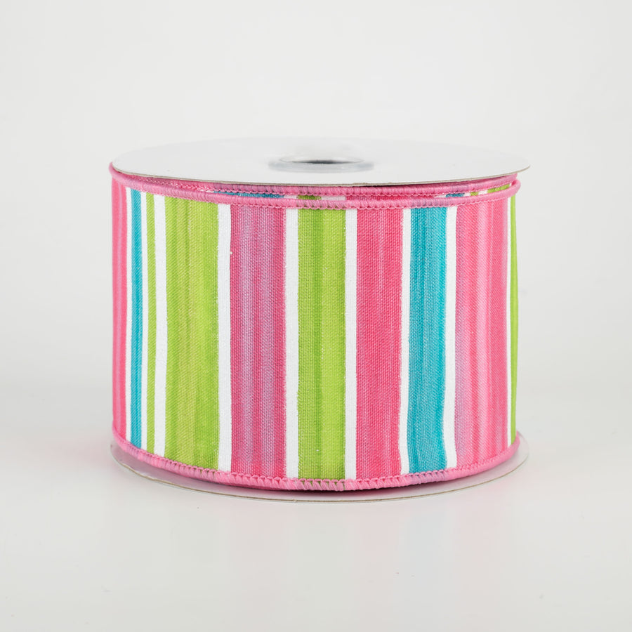 2.5" Multi Width Horizontal Stripe Ribbon: White, Pink, Ice Blue, Green (10 Yards)