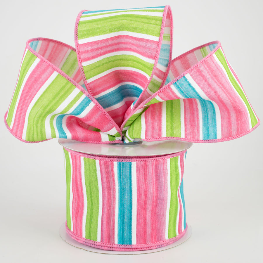 2.5" Multi Width Horizontal Stripe Ribbon: White, Pink, Ice Blue, Green (10 Yards) Lifestyle Photo